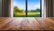 © netsay - Empty Wooden Table and Window Room Interior with Minimalist Aesthetic, Showcasing a Serene Scene of Natural Light and Neutral Tones, Ideal for Digital Art, Home Decor, or Design Inspiration.