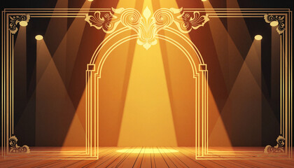 elegant gold wedding border in vintage ballroom, timeless celebration