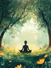 Poster - Meditation in a serene natural environment with soft light and a peaceful atmosphere