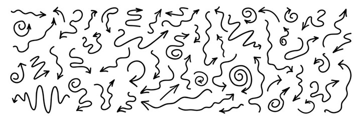 Hand drawn arrow black icons set. Arrow design for business, education etc.