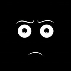 Aufkleber - Eerie minimalist icon depicting a dark face with wide fearful eyes and stark monochrome contrast expressing a sense of unease and fear