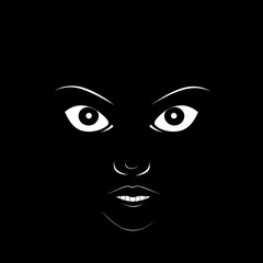 Aufkleber - Minimalist icon of a dark face with wide fearful eyes showcasing eerie monochrome contrast and striking visual intensity