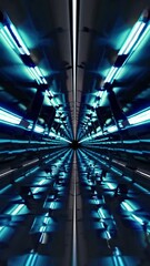 Poster - a captivating futuristic tunnel is filled with vibrant blue lights and reflections, creating an imme