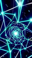 Poster - this captivating design features an intricate geometric tunnel filled with glowing blue lines, creat