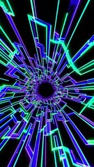 Wall Mural - Experience an immersive neon tunnel filled with pulsating colors and striking geometric patterns that evoke a sense of movement and depth. Perfect for creative projects.