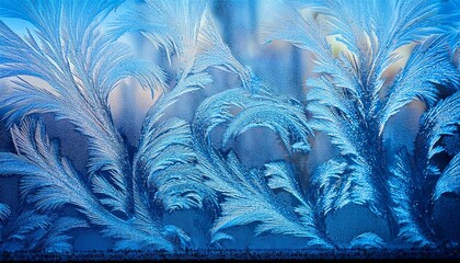 Wall Mural - beautiful winter ice blue texture on window festive background