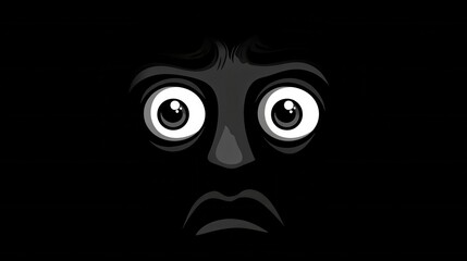 Aufkleber - Eerie minimalist icon depicting a dark face with wide fearful eyes and striking monochrome contrast evokes a sense of dread and uncertainty
