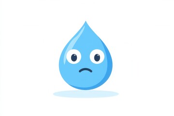 Poster - Sad blue water drop character with eyes in a minimalist style representing emotions of sadness and simplicity