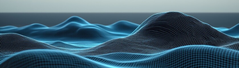 Poster - abstract blue landscape with wave pattern for background design