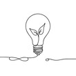 © Julija - Minimalist continuous line drawing of a lightbulb with leaves, perfect for eco-friendly branding, innovation concepts, renewable energy visuals, and sustainable business designs.