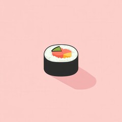 Poster - Flat sushi roll icon designed in a clean minimal style featuring pastel tones and elements of traditional Japanese cuisine