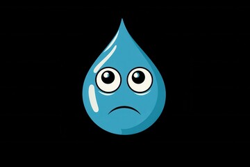Poster - Sad blue water drop icon expressing emotions in a minimalist design for artistic and educational purposes