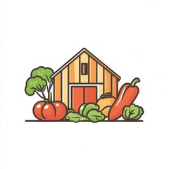 Poster - Rustic barn logo featuring fresh vegetables, a clean and modern design evoking farm life and sustainability