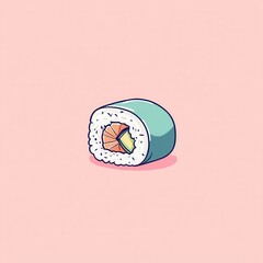 Poster - Flat sushi roll icon representing Japanese cuisine in a clean minimal style with pastel tones for branding use