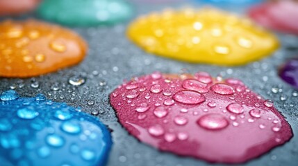 Wall Mural - Colorful paint droplets, water drops, macro, texture, background