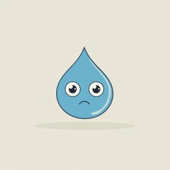 Poster - Sad blue water drop icon with eyes in minimalist style expressing emotion of sadness and simplicity