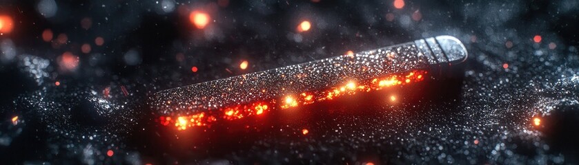 Wall Mural - Futuristic device amidst sparks and smoky background, science fiction use