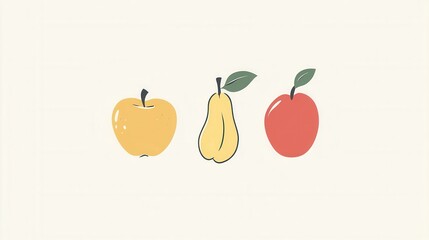 Aufkleber - Minimalist fruit logo featuring abstract apple pear and banana on a clean white background with soft shadows evoking modern simplicity