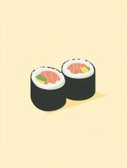 Poster - Flat sushi roll icon showcasing Japanese food design with minimal style and pastel colors for branding purposes in contemporary dining