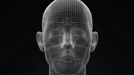 Sticker - digital human face mesh for tech, ai concepts. dark background