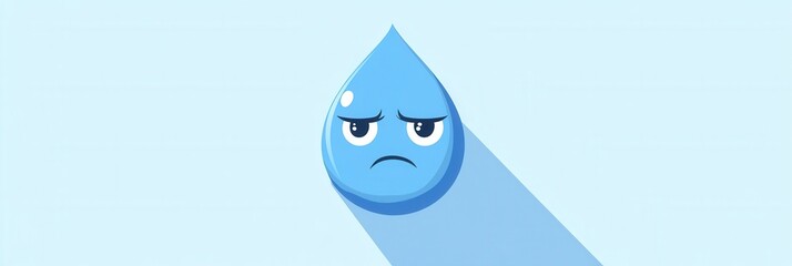 Poster - Minimalist sad blue water drop icon with eyes in simple style reflecting emotions of sadness and disappointment