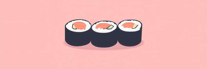 Poster - Flat sushi roll icon designed for Japanese food branding showcasing a clean minimal style with pastel tones for a modern aesthetic appeal