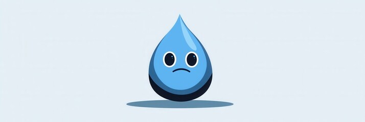 Poster - Minimalist sad blue water drop icon with eyes in simple style expressing emotion