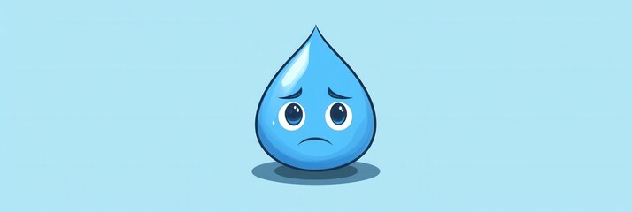 Poster - Sad blue water drop character expressing emotion in a minimalist and simple style with wide eyes and tears