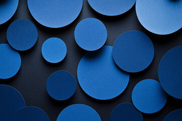 Wall Mural - abstract background of many blue circles on a black background. circles of different sizes and halft