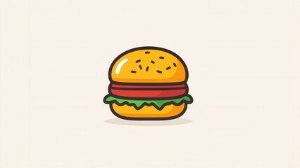 Poster - Minimalist flat burger icon logo featuring bold colors in a playful design suitable for fast food branding and marketing needs