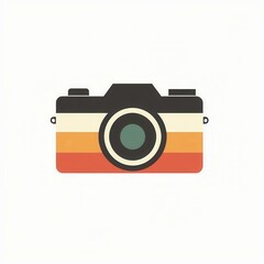 Poster - Vintage camera silhouette in warm tones evokes nostalgia with flat design style capturing timeless moments in a minimalist way