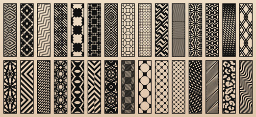 Fototapete - Big vector set of 30 templates for laser cut. Designs with abstract geometric patterns, modern ornaments. Stencils for CNC, plotter, laser cutting of wood, paper, metal, plastic. Aspect ratio 1:4