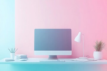 Wall Mural - stylish minimalist workspace with pastel colors
