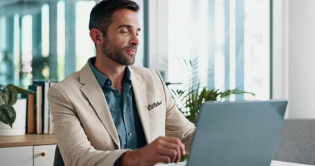 Aufkleber - Laptop, drinking water and thinking with business man in office for reflection, company report and newsletter Vision, review and accountant with employee in agency for planning, admin and project