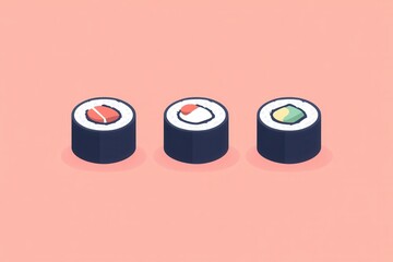 Poster - Flat sushi roll icon design showcasing Japanese cuisine in a clean, minimal style with pastel tones suitable for food branding