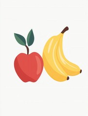 Aufkleber - Minimalist fruit logo featuring abstract apple, banana, and pear design on a clean white background with soft shadows