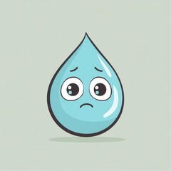 Poster - Sad blue water drop icon with expressive eyes in minimalist design for emotions and feelings