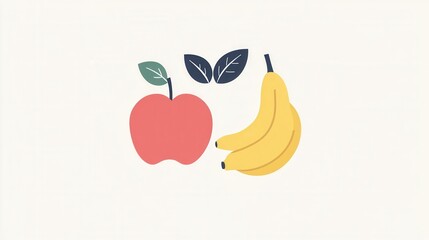 Poster - Discover a minimalist fruit design featuring an abstract apple, pear, and banana with soft shadows on a clean white background