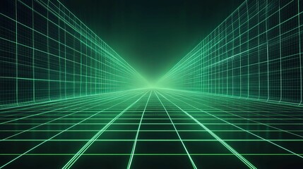 Wall Mural - Green Gridded Corridor Digital Perspective