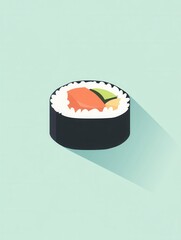 Poster - Flat sushi roll icon showcasing Japanese cuisine with a clean minimal style in pastel tones for food branding