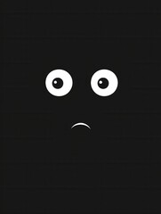 Aufkleber - Minimalist icon depicting a dark face with wide fearful eyes exhibiting eerie monochrome contrast emphasizing unease and emotion