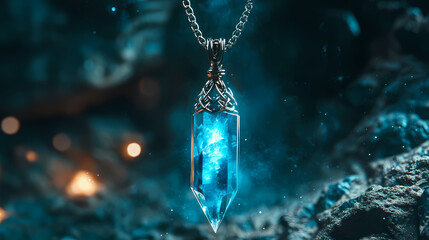Wall Mural - Ancient magic glowing crystal pendant necklace radiating allure. Esoteric - Symbols. Illustration