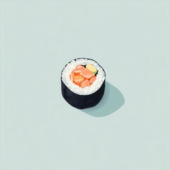 Poster - Flat sushi roll icon showcases Japanese food artistry in minimal style with pastel tones that evoke a fresh and modern ambiance