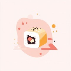 Poster - Flat sushi roll icon showcases Japanese culinary art in a clean minimal style with pastel tones in a modern digital design