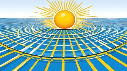 Poster - sun over expansive checkered ocean reflecting onto the watery surface under a bright, clear blue sky