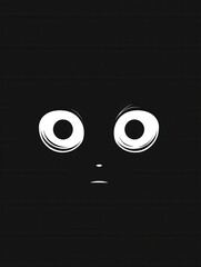 Aufkleber - Dark face with wide fearful eyes in monochrome contrast evokes a sense of unease and mystery in minimalist design