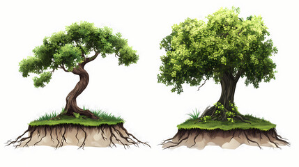 Wall Mural - Majestic tree set isolated on transparent background with strong roots and lush foliage nature and growth. Majestic - Cliff. Illustration