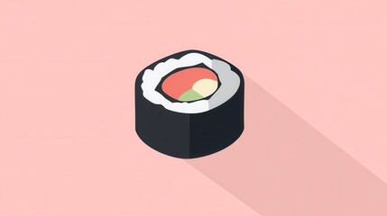 Poster - Flat sushi roll icon designed in a clean minimal style showcasing delicious Japanese food in soft pastel tones suitable for branding