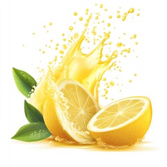 Aufkleber - Vibrant Lemon Halves with Splashing Water on Crisp White Background : Generative AI