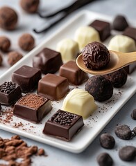 Aufkleber - Delicious assortment of gourmet chocolates on platter perfect for indulgent treats and desserts : Generative AI